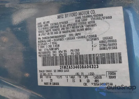 2003 Ford Windstar Sel z USA, uszkodzony, nr VIN 2FMZA53403BA04323